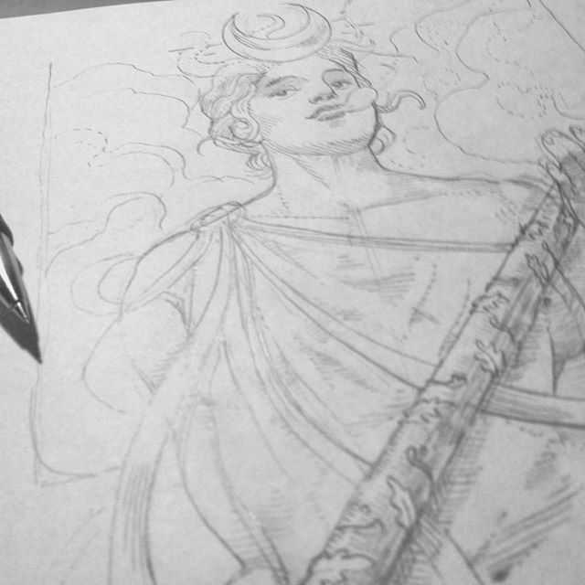 Some work in progress for something new to ride with... #wip #sketch #board #smoke #venus #deco #pencils #rough #goddess