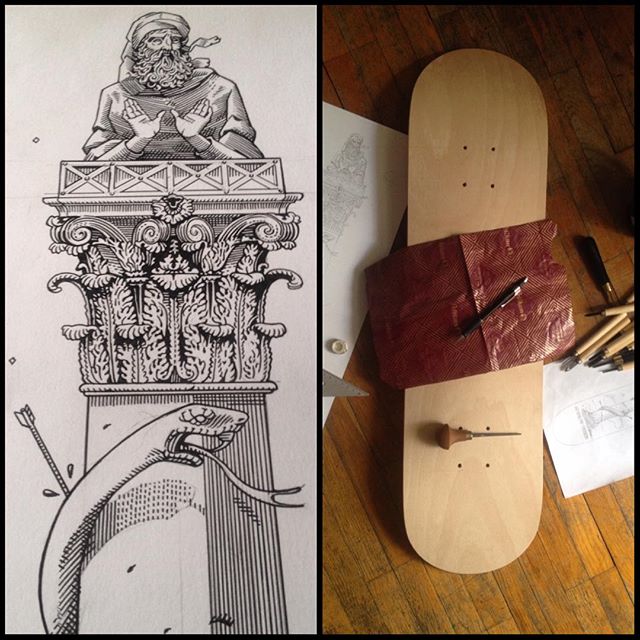 Work in progress for my entry at the Skateboards Confluence exhibition in Milan. #wip #stylite #oldtestament #bible #carving #wood #wood #fineart #saint #engraving #snake #skateboard #skateboardsconfluence #workinprogress #illustration