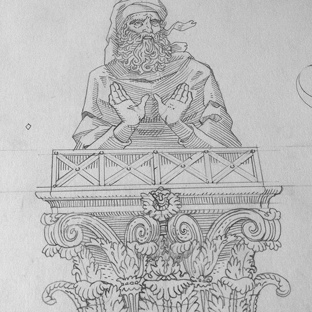 Work in progress for an incoming exhibition. This guy is a stylite saint, and I will keep you posted about him.
#wip #stylite #saint #pillar #corinthian #capital #pencil #sketck #exhibition #engraving #oldtestament #bible #syria #illustration