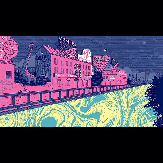 My illustration for Giulia Cavaliere's article about the psychedelic suburbs of northern Italy is online.non @thetownermagazine .
Art direction by @olimpiazagnoli
Powered by @moleskine_world 📕#Illustration #penandink #giuliacavaliere #moleskine #illustration #suburbs #neon #acid #vaporwave #psychedelic #marbled #pink #giraffe #signs #fog