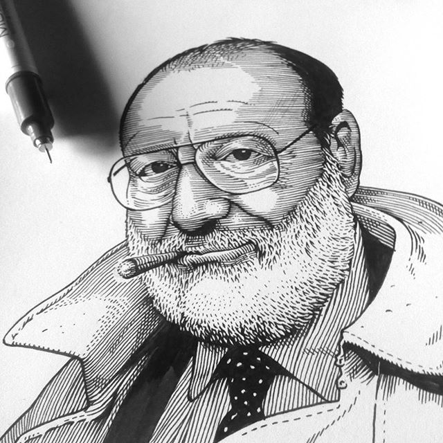 Umberto Eco's portrait in progress. @visionar_agency #umbertoeco #portrait #editorial #illustration #penandink #linework #wip