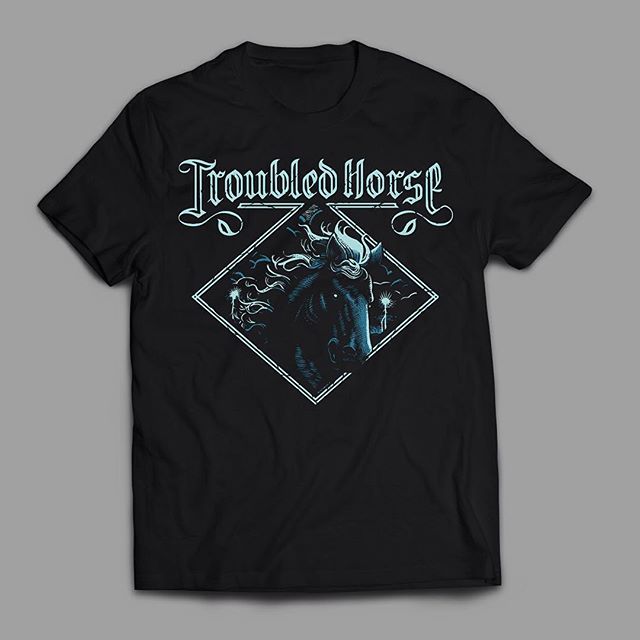 They have toured Italy this week along with @graveyardmusic so #throwbackthursday to 2012 when i designed this self-titled Tee for swedish rockers @troubledhorse . Super fun job to do, eventually it went to grace also the kick's skin of their drumset for a while. #tbt 🎸🏇⚡️