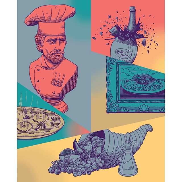 On November issue starts my collaboration with the new @gambero_rosso magazine and I'm featured with a full page and several spot illustrations in the magazine's first guide to italian restaurants abroad. 🍝🍷🍕☕️