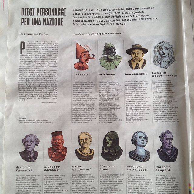 Today I'm on #Robinson for @larepubblica with ten mini #portraits of italian figures to represent national vices and virtues.
Art Direction by @ffranchi